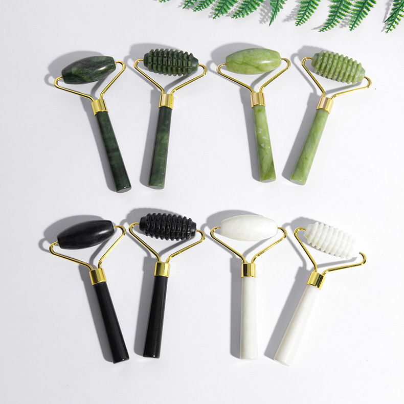 Cross-Border Natural Jade Single-Head Massage Roller Factory Spot Thorn Facial Jade Massager Xiu Jade Beauty Container