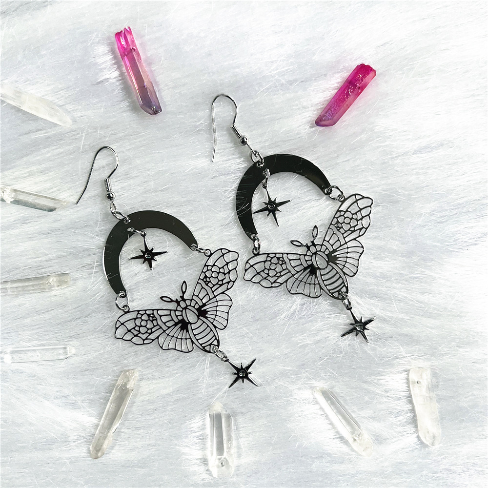 Title 2, Womens Moth Moon Star Earrings, a celestial de...