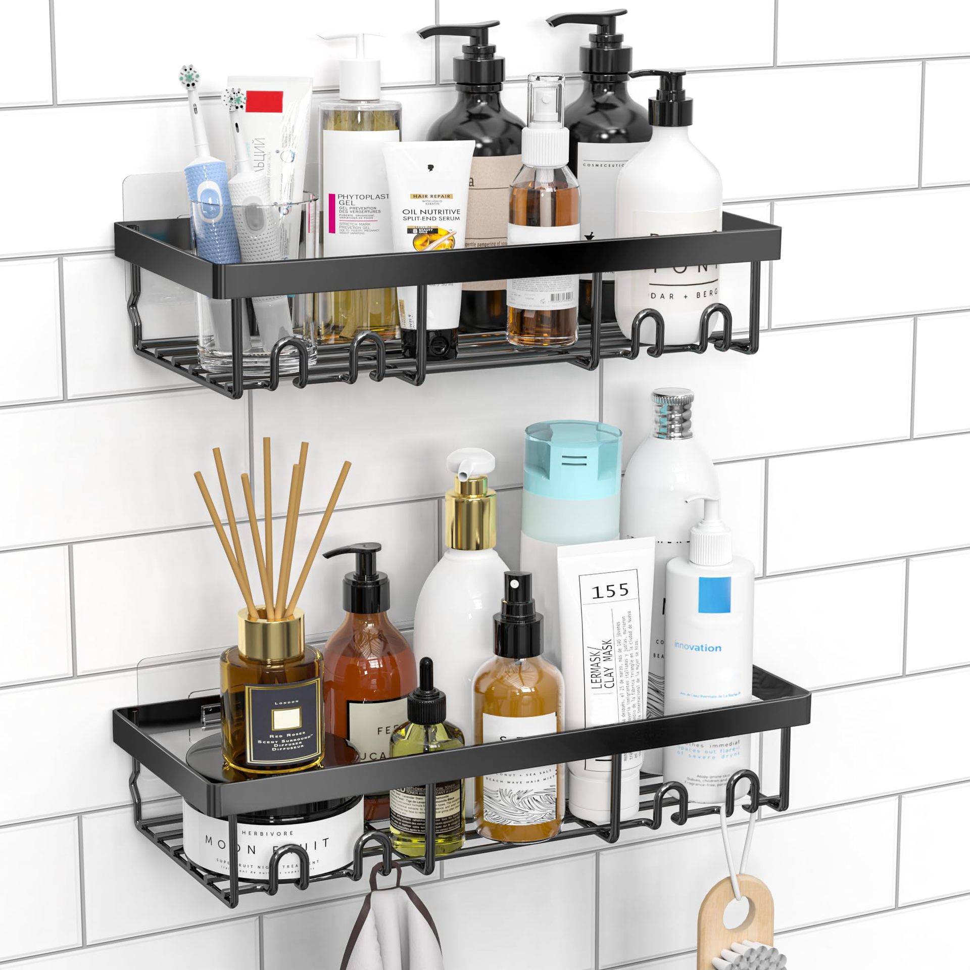 Modern Black Metal Soap Holder, Hot-Selling Double Triangle Bathroom Shelf, Bathroom Corner Storage Rack