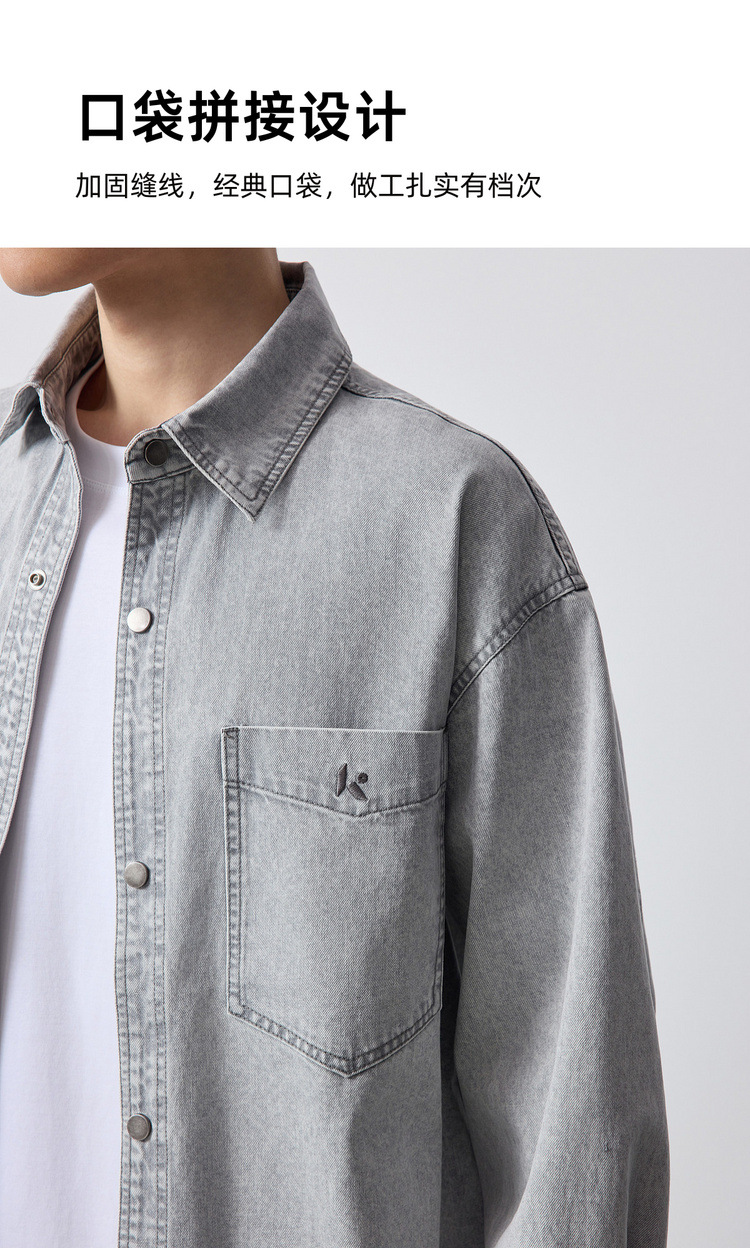 Áo khoác denim nam phong cách Mỹ, thêu họa tiết, kiểu dáng cổ điển — màu xanh nhạt chi tiết 5