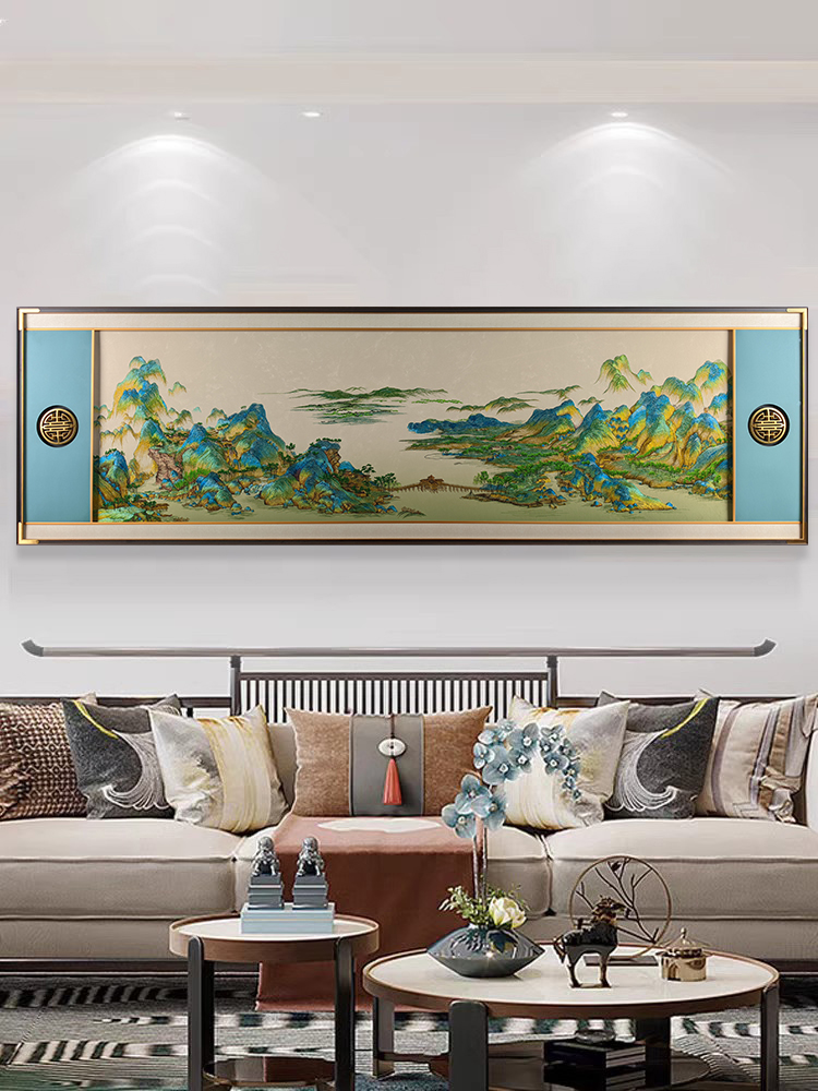 ✅千里江山图刺绣装饰画苏绣客厅挂画沙发背景墙山水画轩