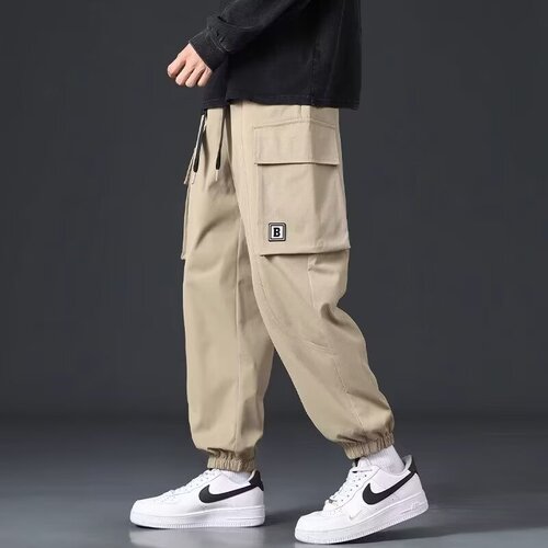 Men's Work Casual Ankle Pants Spring and Autumn New Khaki Color Leisure Pants Street Style Boys Multi-Pocket Sport Long Pants