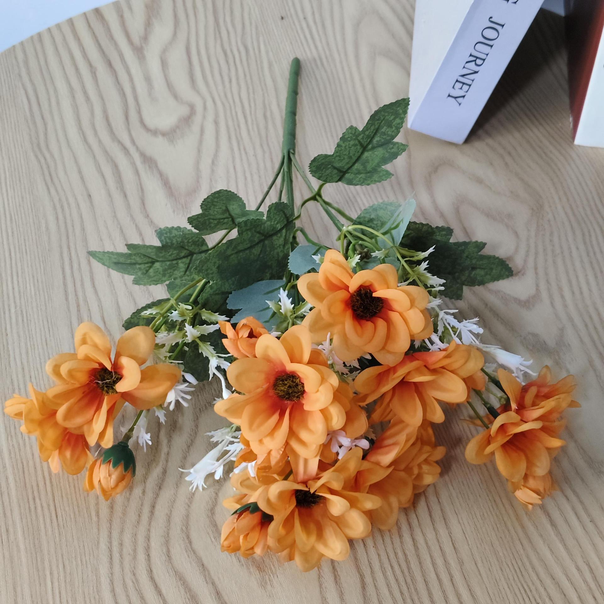 Simulación de crisantemo 6 flores de otoño flores falsas flores de seda pequeña decoración del hotel de bodas de la carretera de la flor daisy