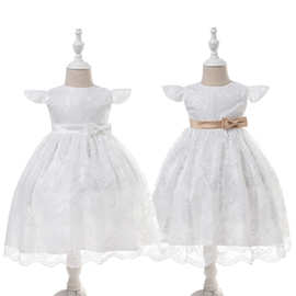 681-婴儿礼服欧美中长款蕾丝洗礼服米白宝宝婚纱女童公主裙连衣裙