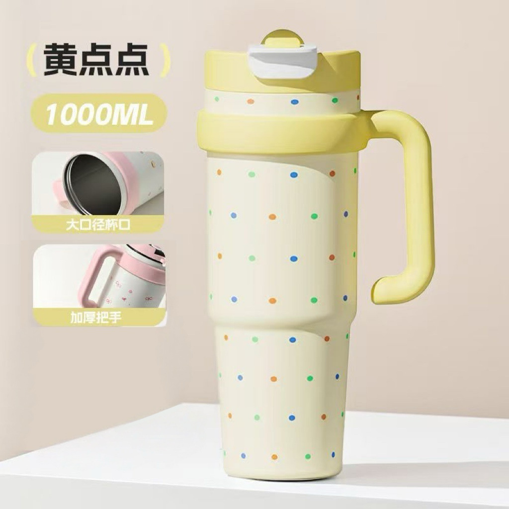 Taza de aislamiento térmico de acero inoxidable 316 de gran capacidad con mango, taza de paja de doble bebida conveniente, taza de agua de automóvil image 11