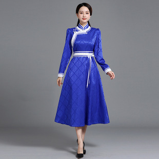 Handmade Button Stand Collar Mongolian Clothing Mongolian Element Dress Women's Fashion Mongolian Robe Daily Life Mongolian Skirt