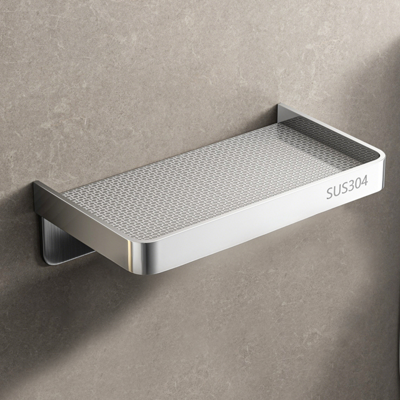 Hotel High-End 304 Stainless Steel Phone Holder, Bathroom Side Tray, No-Drill Storage Rack, Toilet Paper Holder