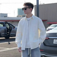 春秋新款日系文艺风拼衬衫男韩版潮牌青年痞帅宽松时尚长袖衬衣男