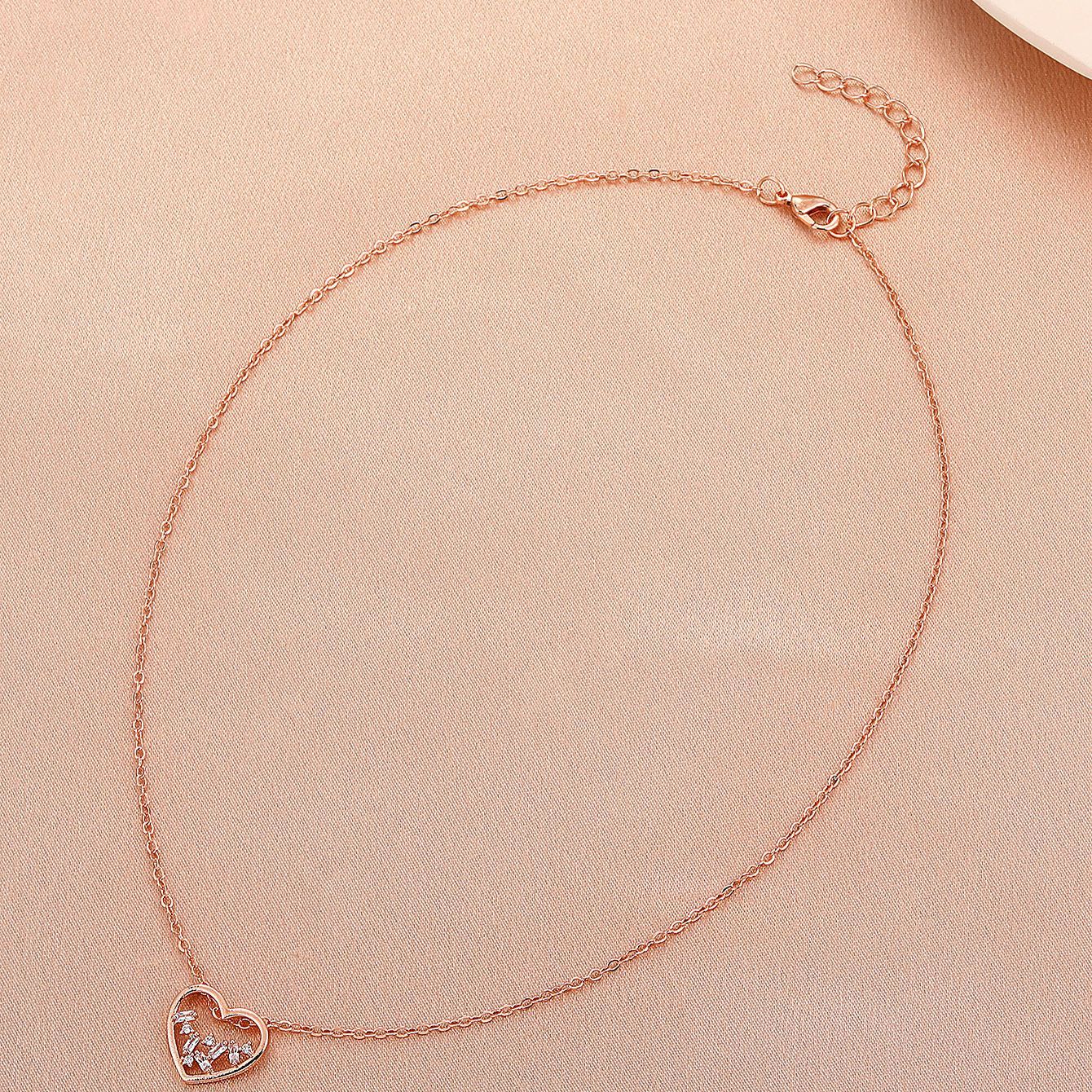 Fashion Heart Shape Copper Necklace Inlay Zircon Copper Necklaces