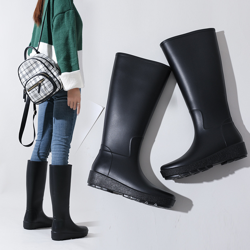 法式厚底时尚高筒女士雨鞋坡跟PVC雨靴柔软修身马靴长筒水鞋