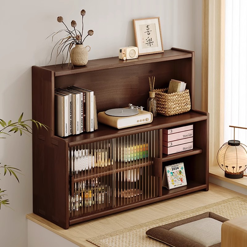 Gabinete de ventana de madera maciza, gabinete de almacenamiento, caja de almacenamiento, renovación de balcón, estantería de alféizar de ventana, estantería a prueba de polvo de estilo chino y japonés para el hogar