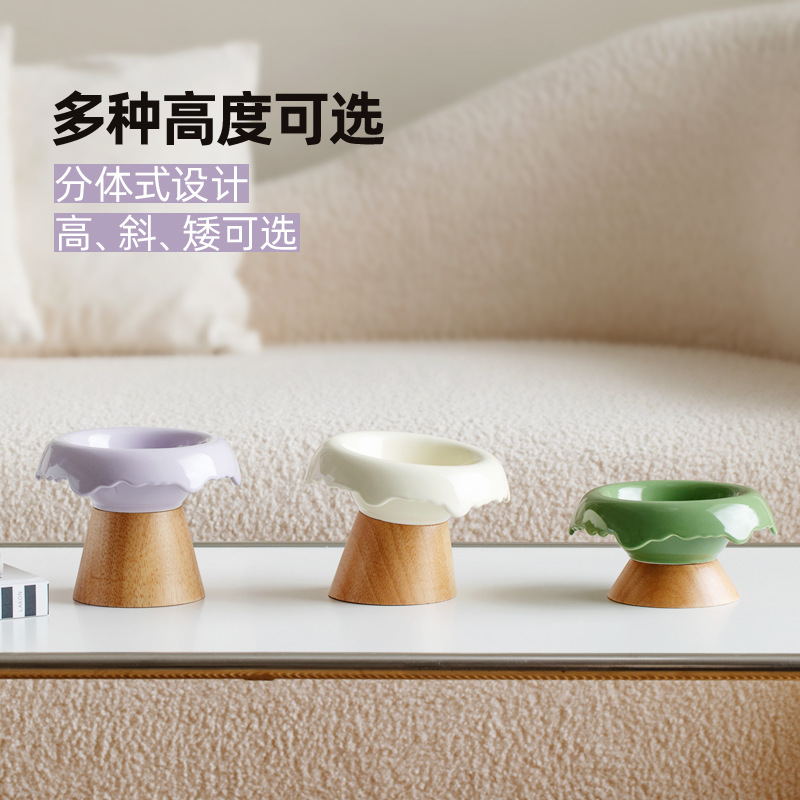 Cuenco de cerámica creativo transfronterizo del gato tazón para mascotas alto pie antidetonante tazón de comida para gatos cuenco de comida para perros cuenco oblicuo de protección del cuello de la boca