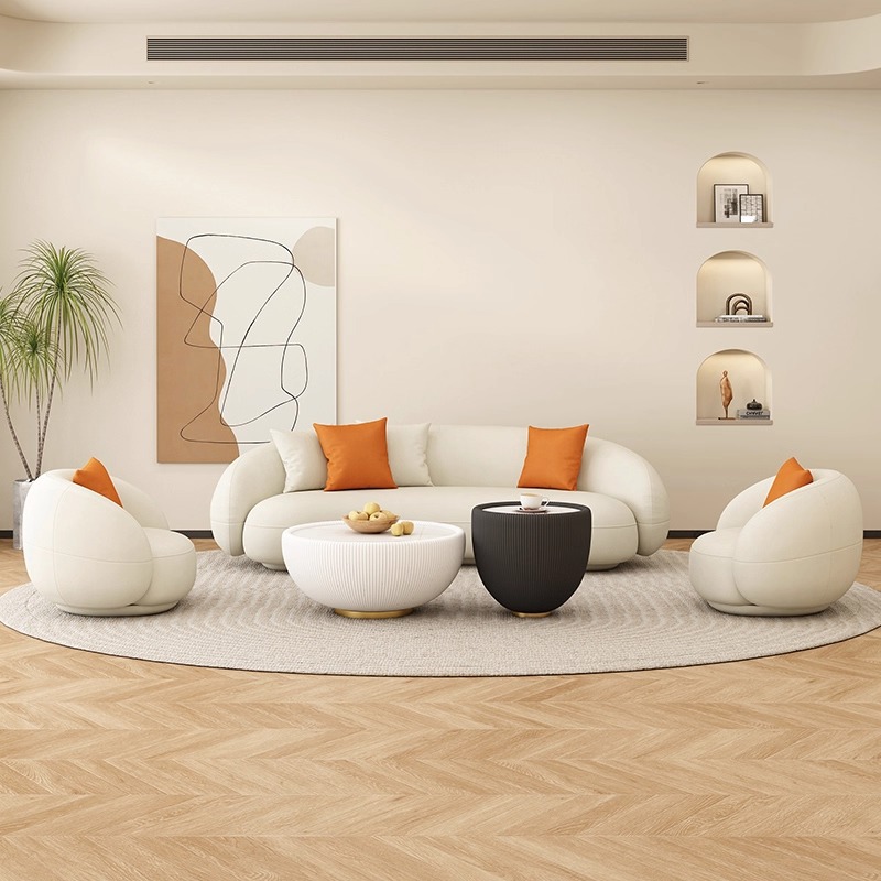 Salón de belleza sofá sala de estar recepción creativa tienda de ropa estilo crema sofá pequeño sala de estar apartamento pequeño moderno y simple