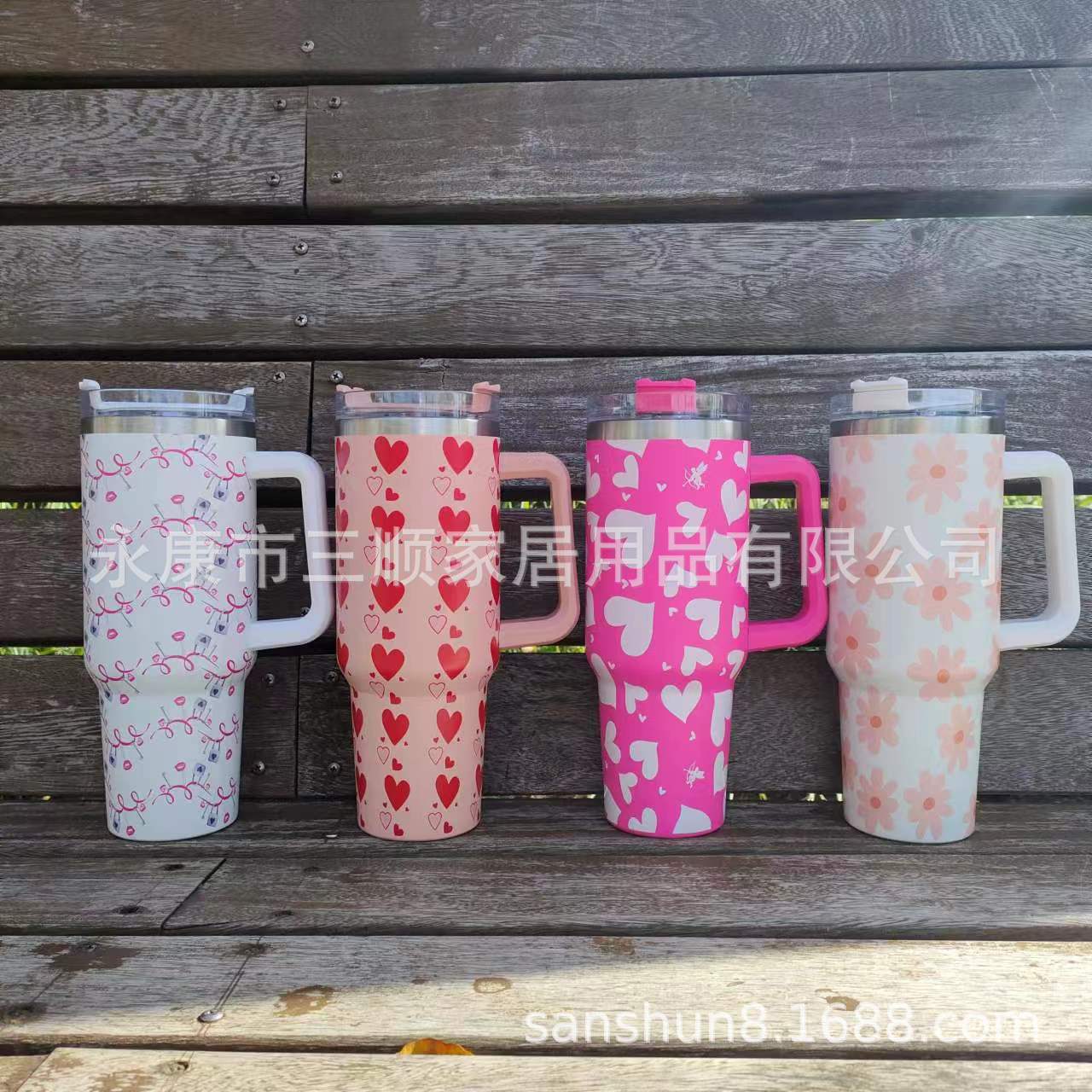 Nueva doble capa de vacío de acero inoxidable de gran capacidad de 40oz Día de San Valentín hombres y mujeres pareja taza de vacío mango taza de coche