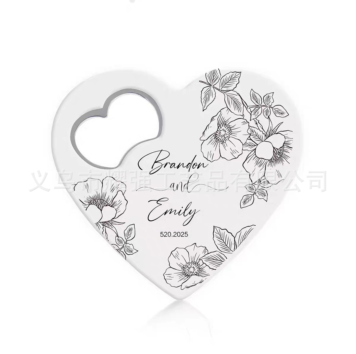 Abridor de botellas con forma de corazón de Amazon, de plástico, imprimible con UV, publicitario, creativo, para bodas, recuerdo, imán.