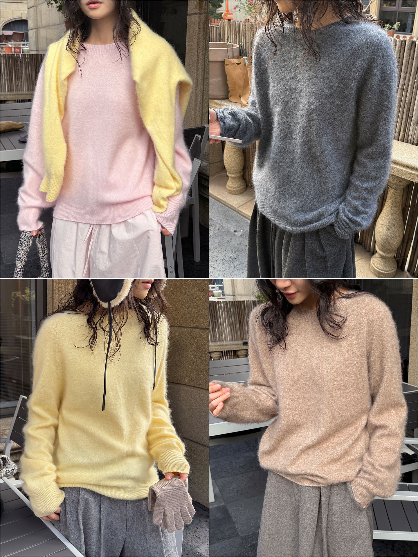 Spring woolen cashmere sweater with a round collar