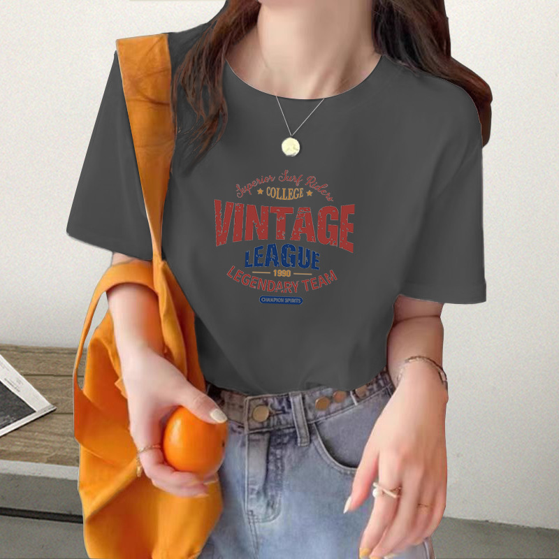 アプリコットショルダー半袖Tシャツ女性用2025夏の新しいファッションラウンドネックルーズスリムトップ|undefined
