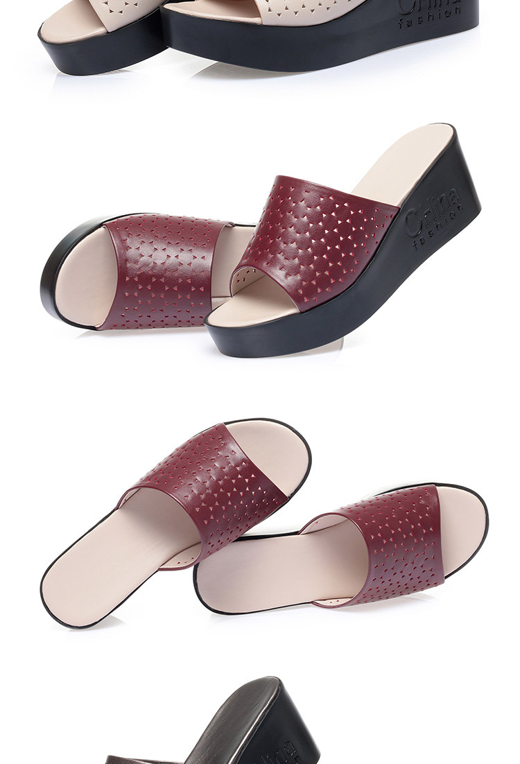 Dép lê đế xuồng nữ đế dày mềm mại, gót cao khoảng 5–7 cm, phong cách mùa hè — Đỏ rượu chi tiết 14
