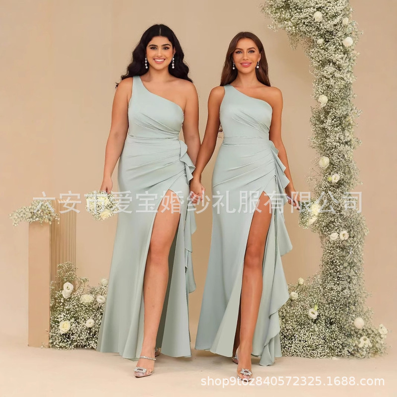 2026 New Model Aliexpress Women's One-Shoulder Evening Dress with Pleated Design, Formal Ball Gown, Wedding Bridesmaid Dress