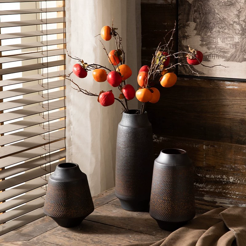 Цзиндэчжэнь керамическая ваза железные художественные ремесла Ретро настольные украшения Кабинет гостиная резьба Текстура декоративный цветок