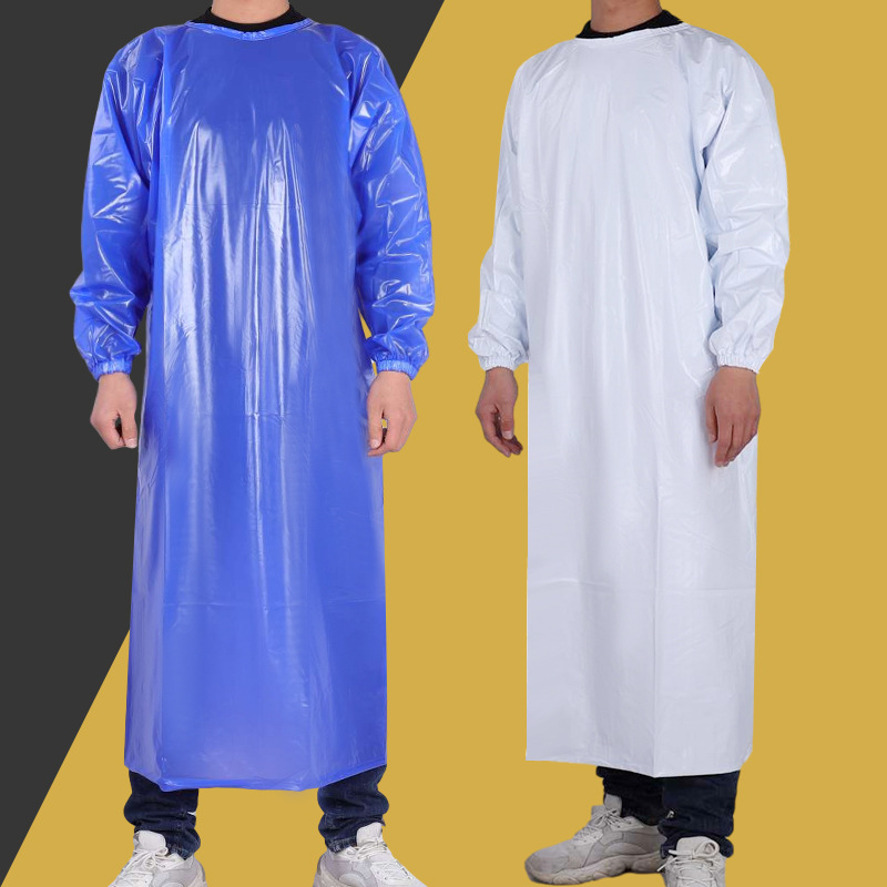PVC waterproof White Blue Burqa Long sleeve enlarge work apron wear-resisting Aquatic products slaughter Dressing