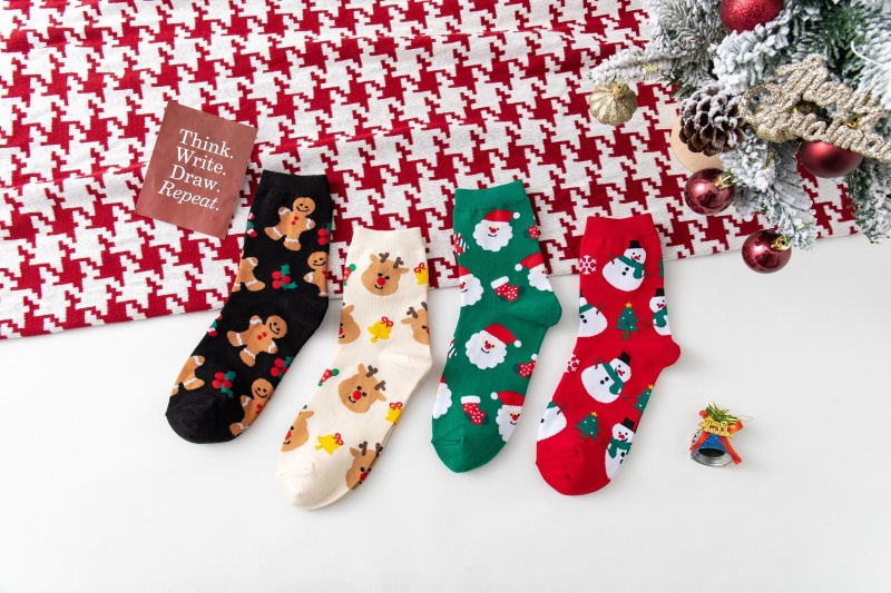 150g Weight Sock Classification Christmas Cartoon Style Women'S Santa Claus Gingerbread Cotton Crew Socks