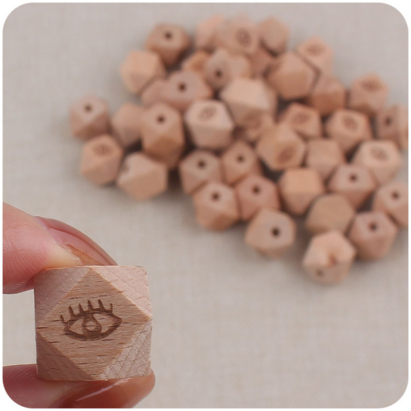 16mm madera cruda haya con ojos molar juguete accesorios DIY teether pulsera pezón cadena collar materias primas