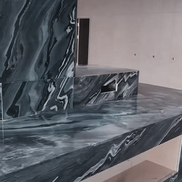 Tesla Black Marble Custom Island Cabinet Surface Wash Basin Bathroom Stone Background Wall Panel