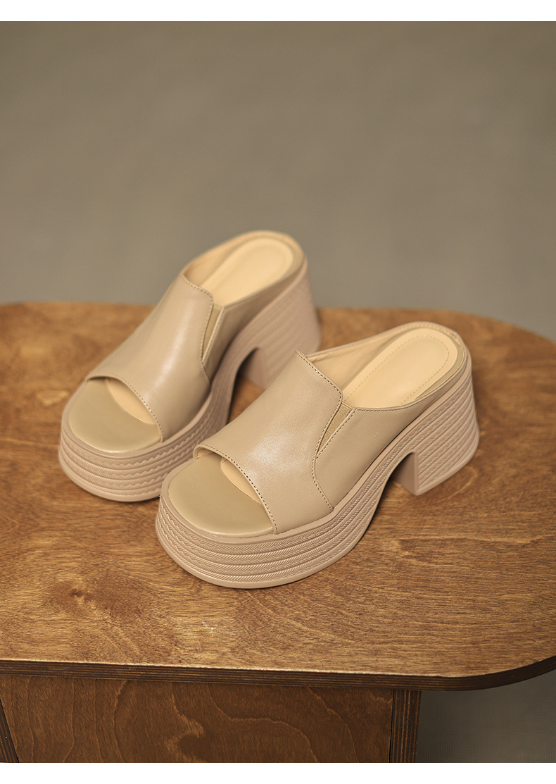 Sandal cao gót nữ quai ngang mũi hở đế platform gót vuông 9 cm — màu đen, màu mơ chi tiết 15