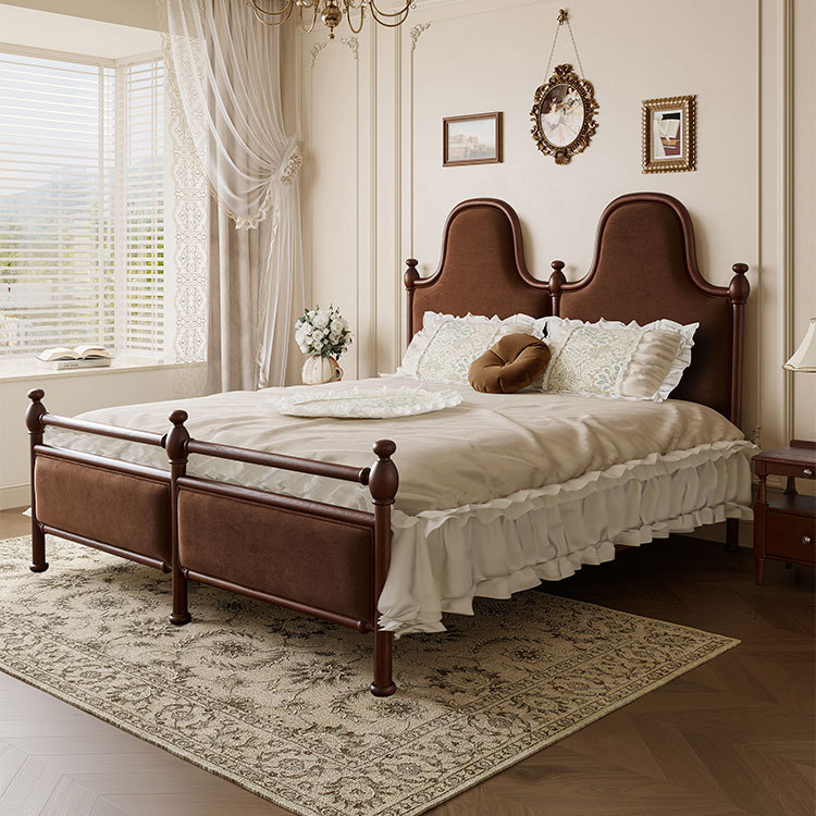 Dan Vance estilo francés medieval retro cama de madera de cera blanca cama de boda cama doble de madera maciza cama doble de beech