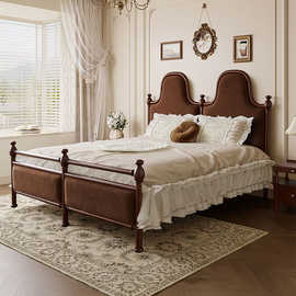大司马 法式复古全实木白蜡木榉木双人床中古风床美式高端主卧床