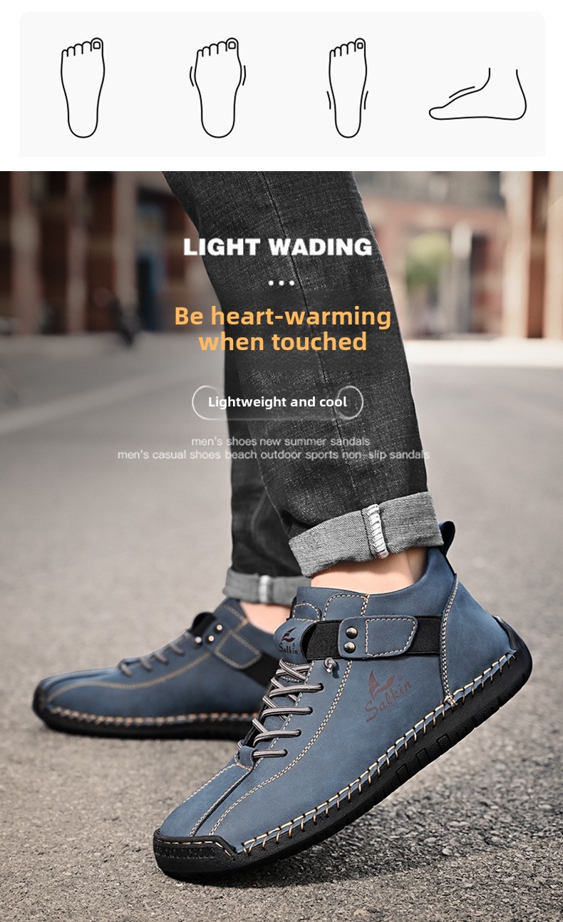 Casual Loafers For Men Handmade Leather Flat Slip-on Driving Shoes_voghion.com