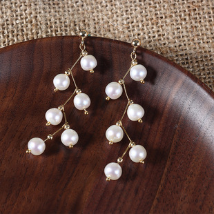 Grape rack original design Wholesale natural freshwater pearl S925 silver needle copper plated real gold 6-7mm