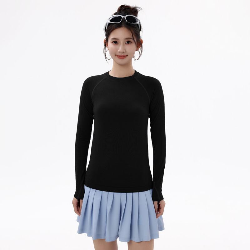 TENSI MELINO lana leggings de manga larga de cuello redondo caliente pulgar botón ropa de yoga con manga larga delgada blusa