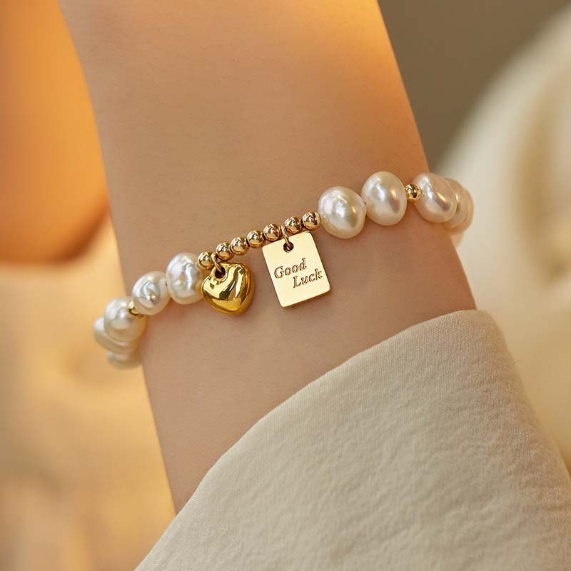 Lucky Love Baroque Imitation Pearl Bracelet Women's New Versatile Niche High-End Beaded Special-Shaped Bracelet Jewelry