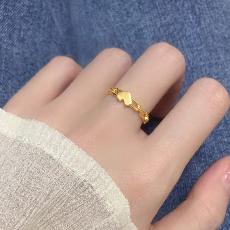 Titanium Steel Inlay Material Rings Classification 1 Piece Quantity Titanium Steel 18K Gold Plated Retro Plating Heart Shape Titanium Steel Rings