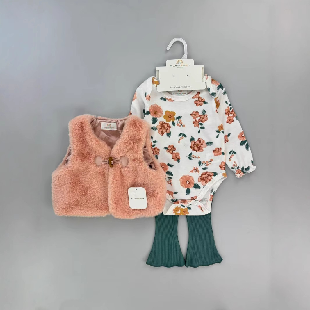 [First-hand batch] willow+whimsy girls' vest 3-piece European fleece jacket set 2