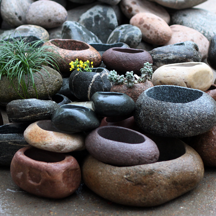Zen-Style Small Flower Pot with Pebbles, Original Succulent Calamus Money Grass, Natural Stone Fish Tank, Creative Narcissus Pot, Floor-Standing Type