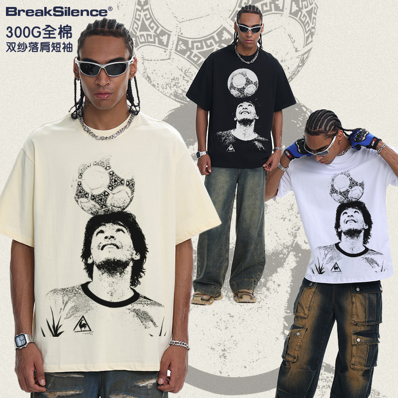 2026 Summer Maradona European and American High Street Combed Cotton Heavyweight Knit Crew Neck American-Style Drop Shoulder Short-Sleeve Men's Top 2026 Summer Maradona European and American High Street Combed Cotton Heavyweight Knit Crew Neck American-Style Drop Shoulder Short-Sleeve Men's Top