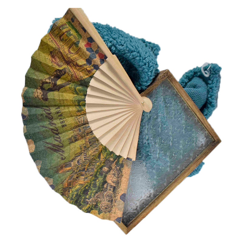 Retro británico ventilador de corcho de madera ventilador de madera artesanía regalo ventilador plegable impresión de serigrafía