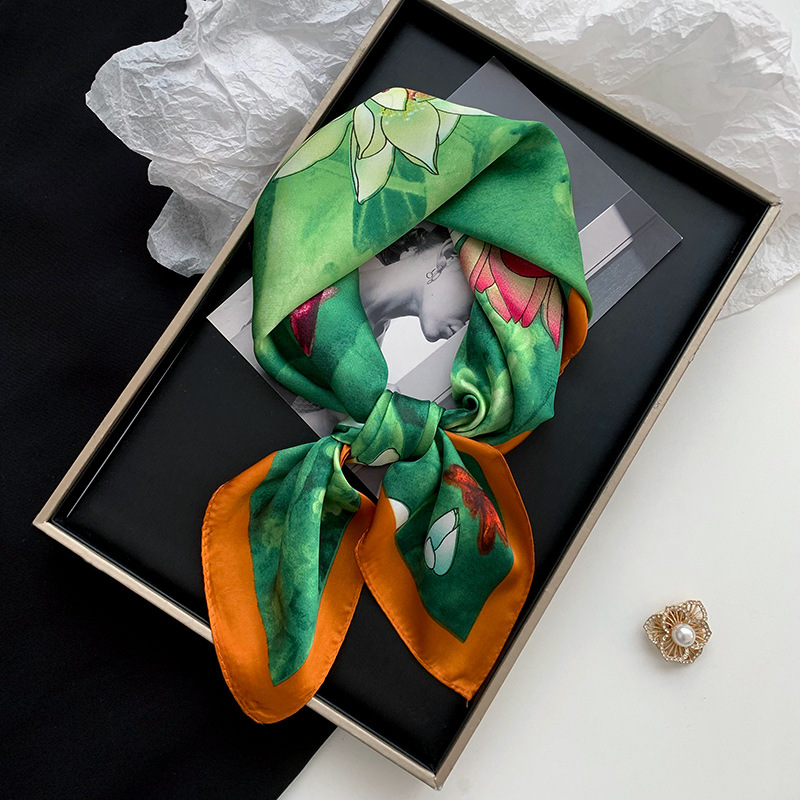 Bufanda de seda, bufanda cuadrada, sentido avanzado, nueva bufanda de seda de simulación, chal estampado, bufanda decorativa de todo fósforo, pañuelo en la cabeza, cinturón para el cabello, cabello atado