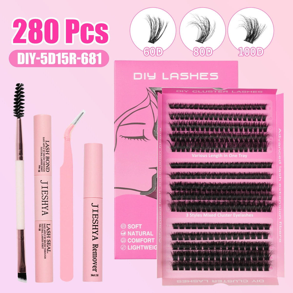 False Eyelash DIY Book, 640 pcs Clusters, 10D–40D Volume, Gift Box Kit