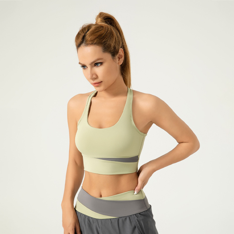 Área transfronteriza de Juyitang Ropa interior deportiva empalmada Chaleco de fitness a prueba de golpes de alta resistencia para mujer