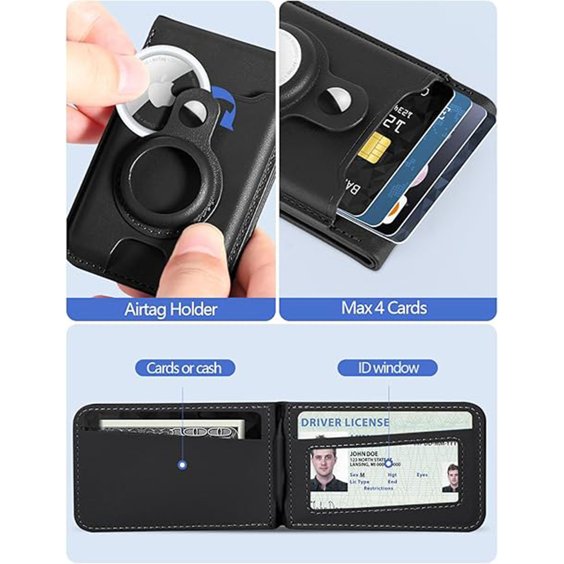 Cartera de dinero MagSafe magnética de múltiples posiciones de tarjetas Paquete de tarjetas RFID con cepillo antirrobo tres en uno Cartera de seguimiento AirTag ultrafina