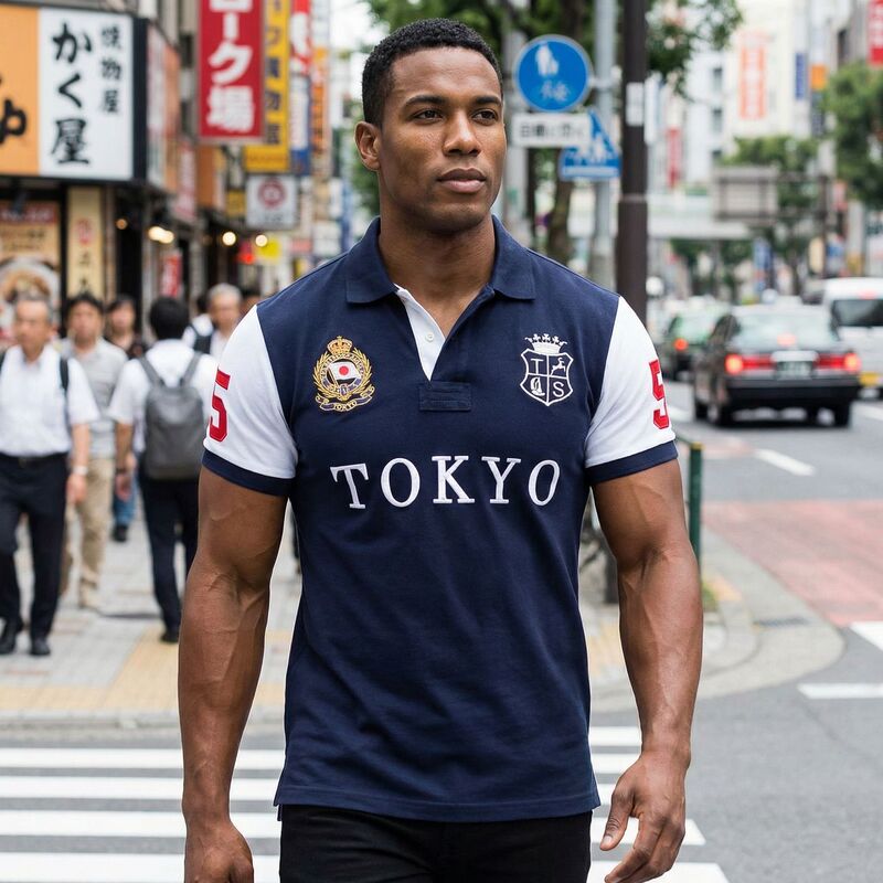 Foreign Trade Cross-border New Polo Shirt Men's Leading Short-sleeved Cotton Embroidery Fashion Japan Tokyo Royal Leisure Sports