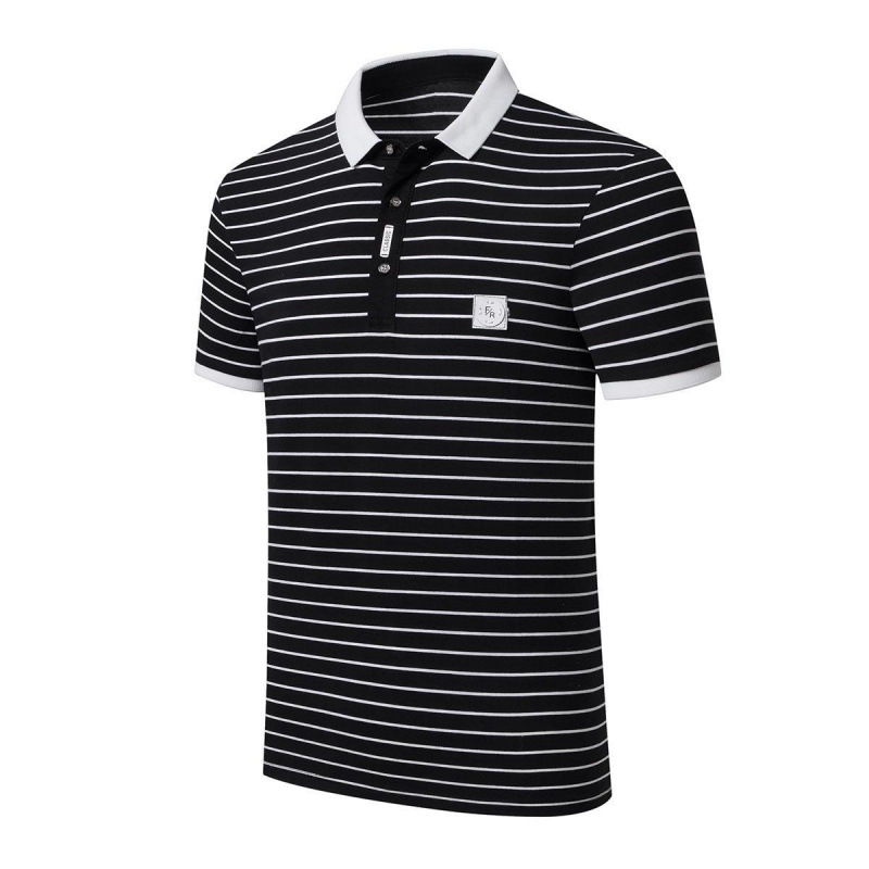 Pure Cotton Polo Men's Classy Light Business Stripesd Men's Summer New Short-Sleeved Golf Stripesd Elastic Lapel t