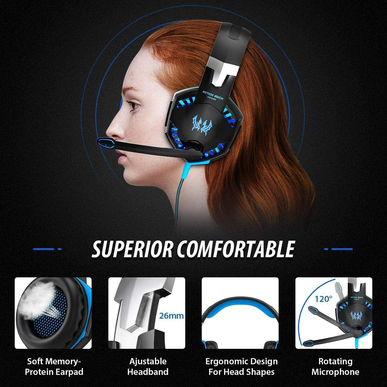 Yinzhuo G2000 illuminated stereo wired computer headset, gaming headset for PS5.