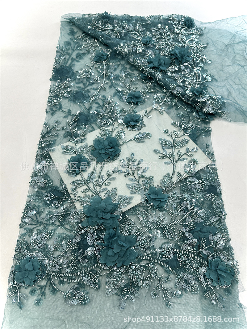 Nuevo estereoscópico manual decal tejido bordado sequilla perlas tejido bordado vestido de boda de moda tela de moda