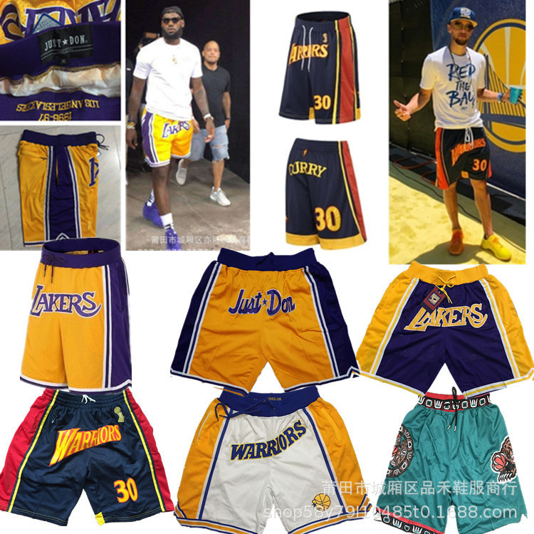 Lakers James Bull Rockets Eagles Warriors Grizzlies Zip Pocket Retro Basketball Pants