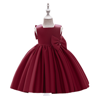 Cross-border Amazon children's dress Middle and big children princess dress girl bow birthday banquet host performance dress